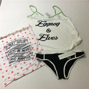 MINKPINK Women M Eggnog & Elves Tank Top Panty Sleep Set Holiday Loungewear New